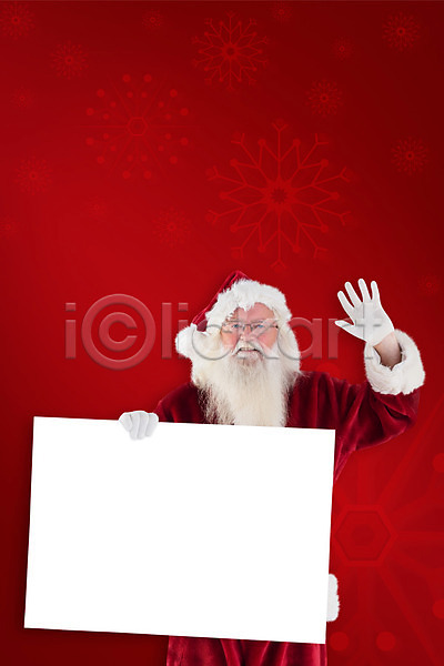 남자 노년 노인남자한명만 한명 JPG 앞모습 포토 해외이미지 들기 빨간색 사각형 산타클로스 상반신 손인사 크리스마스 프레임 해외202004