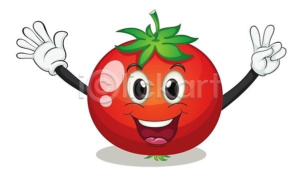 행복 사람없음 EPS 일러스트 해외이미지 미소(표정) 빨간색 음식캐릭터 클립아트 토마토 해외202004