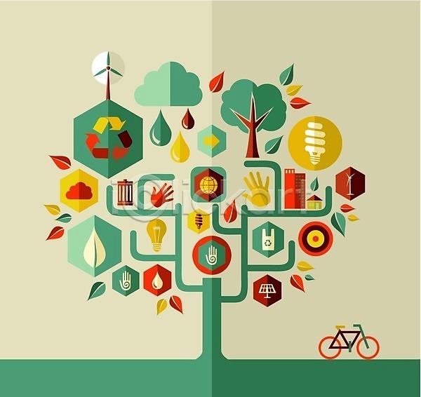 사람 사람없음 EPS 일러스트 해외이미지 교통시설 나무 백그라운드 빛 식물 에너지 에코 자전거 재활용 전구 주택 초록색 풍력에너지 해외202004 환경 흰색