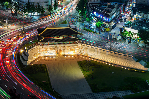 사람없음 JPG 포토 국내여행 궤적 도로 도시 도시풍경 서울 숭례문 야간 야경 야외 전경 풍경(경치) 한국
