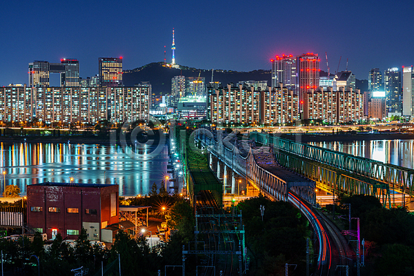 사람없음 JPG 포토 건물 국내여행 남산타워 도시 도시풍경 빌딩 서울 야경 야외 전경 풍경(경치) 한강 한강철교 한국