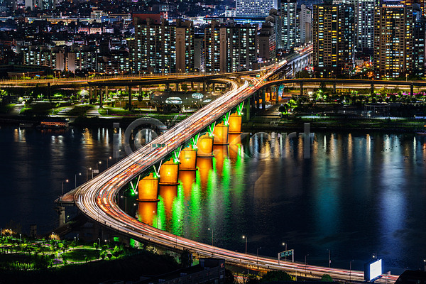 사람없음 JPG 포토 국내여행 도시 도시풍경 빌딩 서울 야경 야외 전경 청담대교 풍경(경치) 한강다리 한국