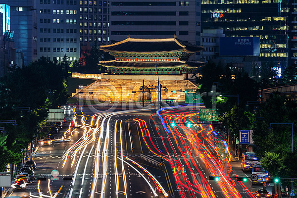 사람없음 JPG 포토 국내여행 궤적 도로 도시 도시풍경 서울 숭례문 야경 야외 전경 풍경(경치) 한국