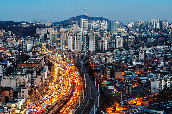 사람없음 JPG 포토 건물 국내여행 남산타워 도로 도시 도시풍경 빌딩 서울 야경 야외 자동차 전경 정체 풍경(경치) 한국