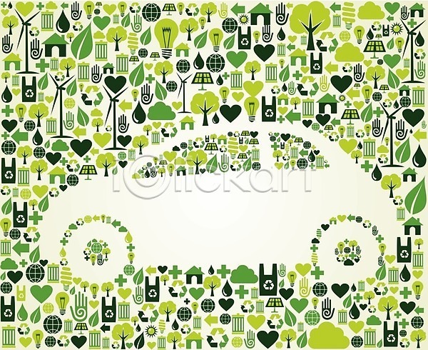 사람없음 EPS 실루엣 일러스트 해외이미지 그린에너지 식물 에코 자동차 재활용 초록색 친환경