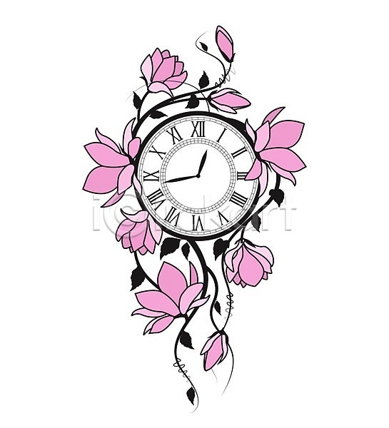 사람없음 EPS 일러스트 해외이미지 꽃 나뭇가지 목련 봄 분홍색 시간 시계 원형 해외202004