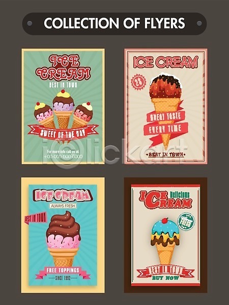 사람없음 EPS 일러스트 해외이미지 디저트 맛있는 생일카드 세트 아이스크림 음식 축하카드 카드(감사) 해외202004