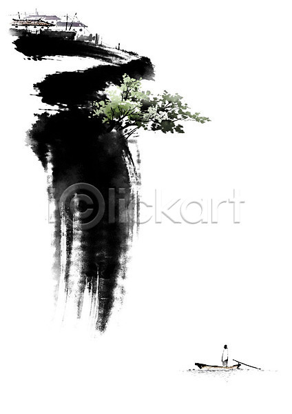 남자 남자한명만 한명 PSD 일러스트 계곡 고건축 나그네 나룻배 나무 뱃사공 번짐 붓터치 새떼 언덕 캘리그라피 풍경(경치)