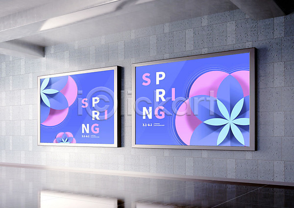 사람없음 PSD 편집이미지 계단 꽃무늬 복도 봄 세일 쇼핑 액자 파란색 포스터