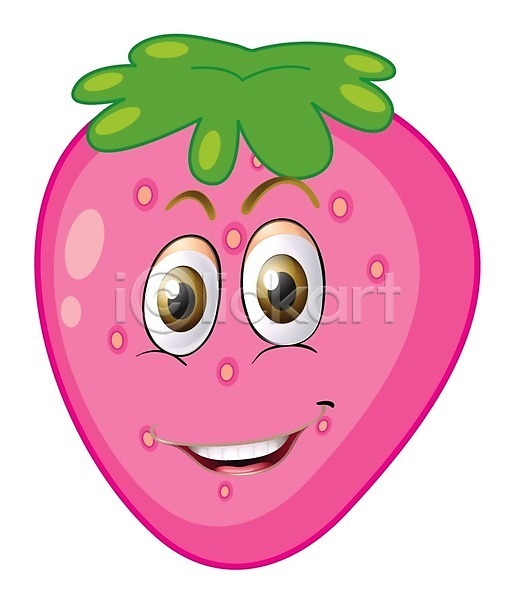 행복 사람없음 EPS 일러스트 해외이미지 딸기 미소(표정) 분홍색 음식캐릭터 초록색 클립아트 해외202004