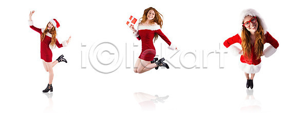 섹시 축하 행복 흥분 백인 여자 청소년 한명 JPG 포토 해외이미지 긴머리 무기 미소 빨간머리 빨간색 산타클로스 선물 안경 에너지 오르기 옷 응시 잡기 점프 축제 크리스마스 킥 포즈 해외202004 해외포토 휴가 흰색 힙스터