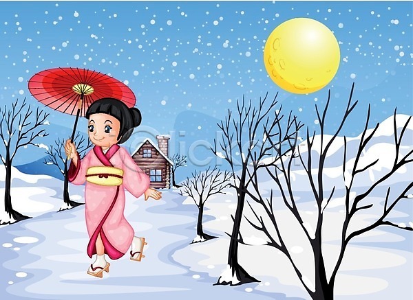 떨어짐 보호 추위 10대 사람 여자 EPS 일러스트 해외이미지 겨울 계절 그늘 그래픽 그림 기모노 나무 나뭇가지 냉동 눈내림 달 샌들 야간 양말 언덕 얼음 여의주 우산 원형 저녁 주택 중국 풍경(경치) 해외202004