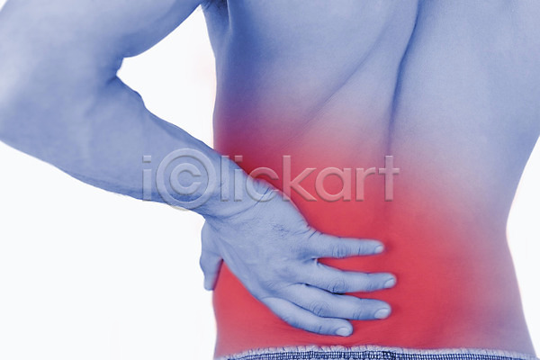 고통 남자 사람 성인 성인남자한명만 JPG 뒷모습 포토 해외이미지 몸통 백그라운드 빨간색 상반신 신체 요통 잡기 질병 척추 해외202004 허리