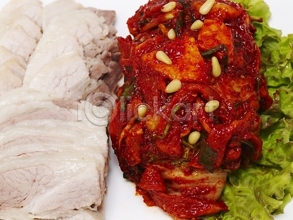 사람없음 JPG 근접촬영 포토 김치 돼지고기 보쌈 상추 스튜디오촬영 야식 요리 음식 한국 한식