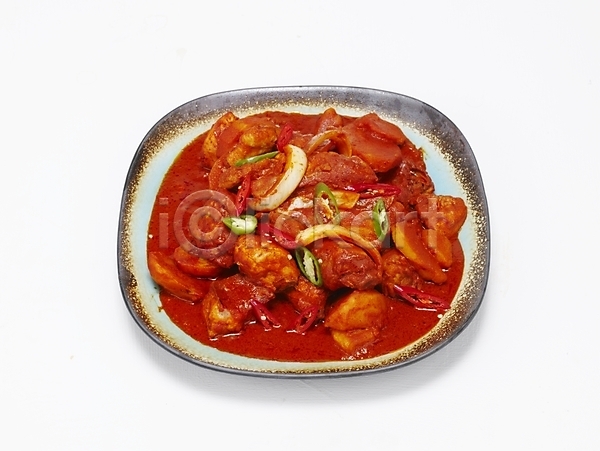 사람없음 JPG 포토 그릇 누끼 닭감자탕 닭볶음탕 매운맛 스튜디오촬영 요리 음식 접시 한식