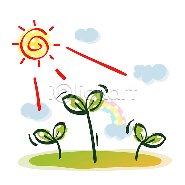 사람없음 EPS 아이콘 큐티아이콘 구름(자연) 날씨 무지개 새싹 야외 자연 자연요소 주간 태양 해