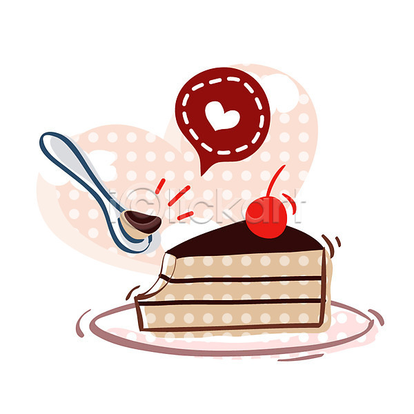 사람없음 EPS 아이콘 큐티아이콘 디저트 빵 숟가락 음식 조각케이크 체리 케이크