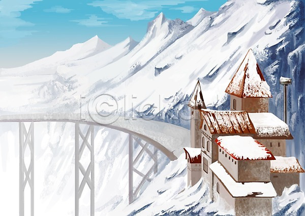 사람없음 PSD 일러스트 건축 건축물 겨울 겨울배경 계절 교통시설 기찻길 눈(날씨) 다리(건축물) 마을 백그라운드 사계절 산 시설물 야외 자연 주간 주택 철도의날 풍경(경치) 현대건축