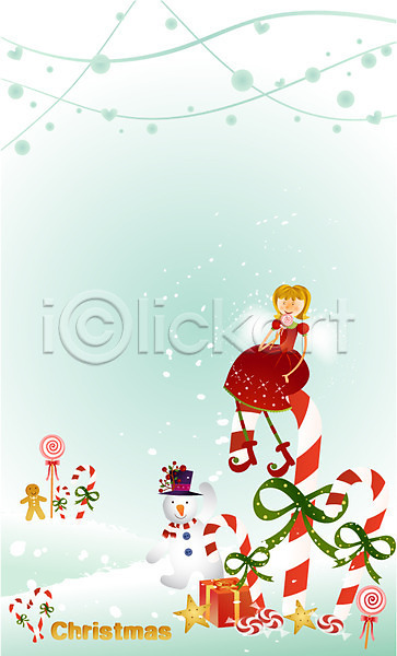 사람 소녀(어린이) 소녀만 소녀한명만 어린이 어린이만 여자 여자만 여자한명만 초등학생 한명 EPS 일러스트 겨울 계절 기념일 눈(날씨) 눈사람 눈의요정 사탕 선물 선물상자 종교 지팡이 쿠키 크리스마스 크리스마스요정