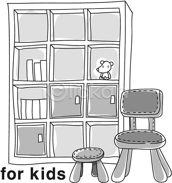 사람없음 어린이 어린이만 EPS 라인아이콘 아이콘 흑백 가구 단어 서랍장 영어 영어교육 유아용 의자 인형 책장