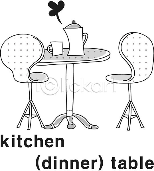사람없음 EPS 라인아이콘 아이콘 흑백 가구 단어 식탁 영어 영어교육 의자 주전자 커피잔 컵 탁자