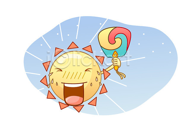 사람없음 EPS 아이콘 큐티아이콘 계절 날씨 더위 부채 야외 여름(계절) 자연요소 주간 태양 해