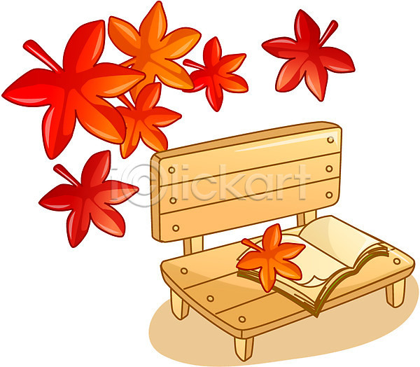 사람없음 EPS 아이콘 큐티아이콘 하이앵글 가을(계절) 계절 단풍 독서 벤치 의자 책