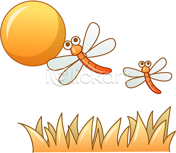 사람없음 EPS 아이콘 큐티아이콘 가을(계절) 계절 곤충 달 보름달 야외 잠자리 절지류 풀(식물)