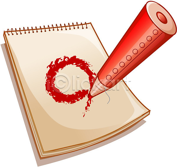 사람없음 EPS 아이콘 큐티아이콘 공책 교육 문구용품 빨간펜 색연필 채점