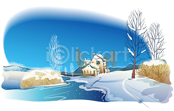 사람없음 EPS 일러스트 개울 겨울 겨울배경 계절 길 나무 마을 백그라운드 사계절 설경 야간 야외 자연 주택 풍경(경치)