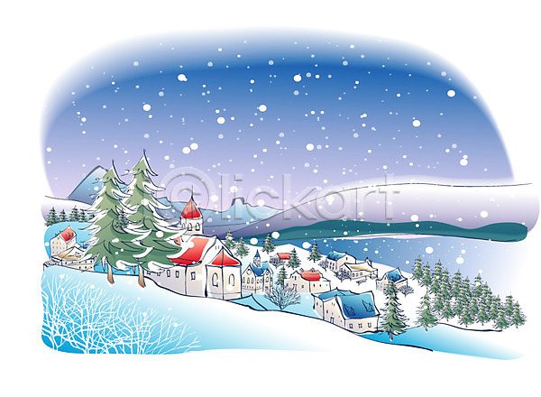 사람없음 EPS 일러스트 겨울 겨울배경 계절 교회 나무 눈(날씨) 마을 백그라운드 사계절 설경 야외 자연 주택 풍경(경치)