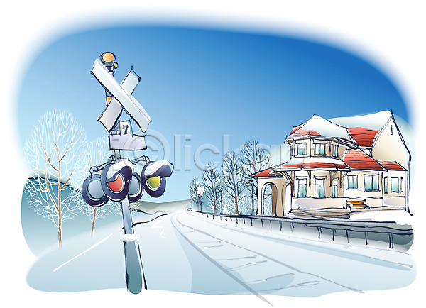 사람없음 EPS 일러스트 겨울 겨울배경 계절 교통시설 기찻길 길 마을 백그라운드 사계절 설경 야외 자연 주택 철도의날 풍경(경치) 하늘