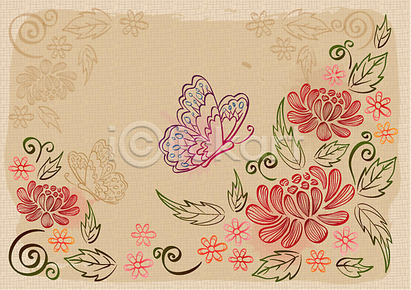 사람없음 EPS 일러스트 국화 꽃 나비 무늬 백그라운드 식물 전통문양 패턴 한국 한국문화 한국전통
