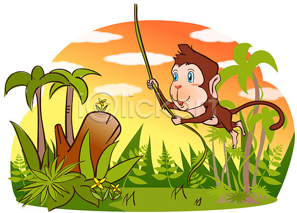 사람없음 EPS 일러스트 꽃 동물 동물캐릭터 식물 애니멀프린트 야외 야자수 열대우림 원숭이 원숭이캐릭터 육지동물 주간 줄 척추동물 캐릭터 포유류 한마리