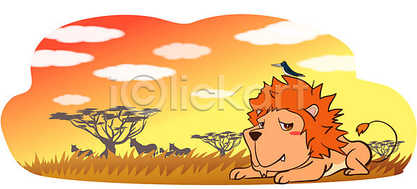 사람없음 EPS 일러스트 구름(자연) 동물 동물캐릭터 사자 사파리 애니멀프린트 야외 열대우림 육지동물 조류 주간 척추동물 캐릭터 포유류 한마리