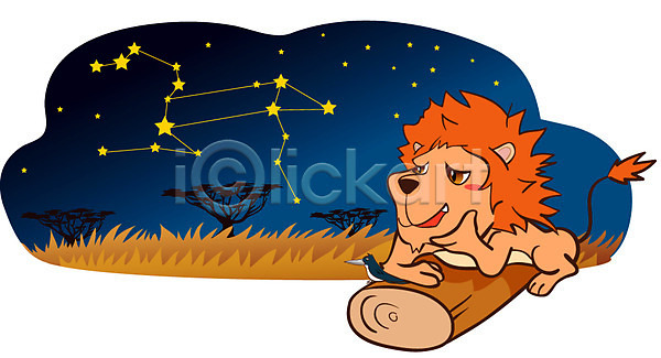 사람없음 EPS 일러스트 나무 동물 동물캐릭터 별자리 사자 사자자리 애니멀프린트 야간 야외 열대우림 육지동물 조류 척추동물 캐릭터 포유류 한마리