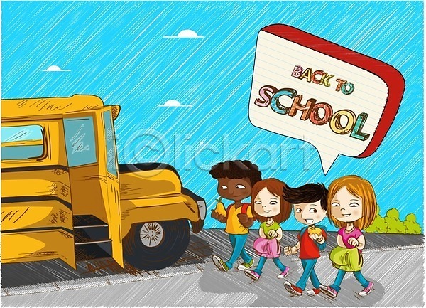 소년 어린이 EPS 일러스트 해외이미지 교실 교육 미술 백그라운드 버스 어린이교육 하늘 학교 학생 해외202004 환경
