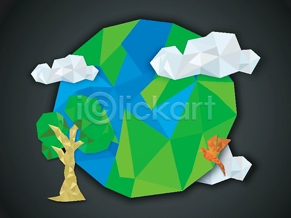 사람없음 EPS 일러스트 해외이미지 구름(자연) 나무 무료이미지 백그라운드 에코 조류 지구의날 폴리곤 해외202004 환경