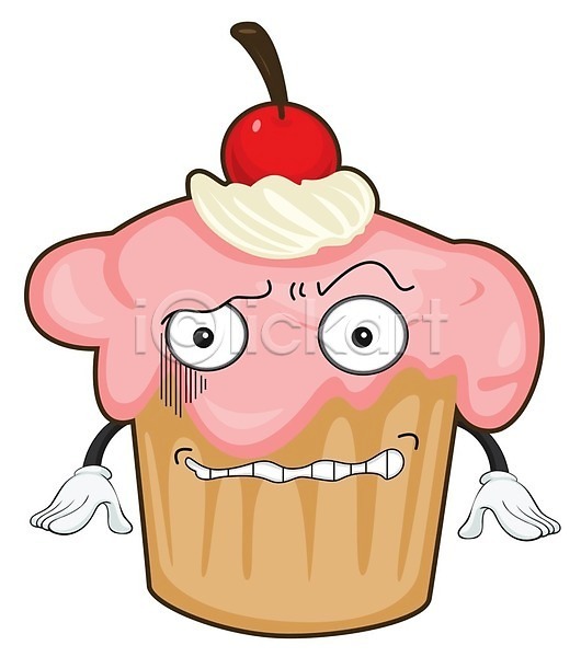 분노 사람없음 EPS 일러스트 해외이미지 맛있는 열매 음식캐릭터 체리 컵케이크 클립아트 해외202004