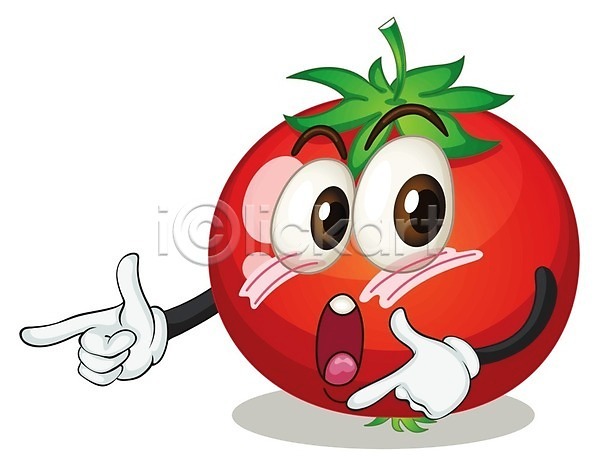 사람없음 EPS 일러스트 해외이미지 가리킴 빨간색 음식캐릭터 클립아트 토마토 해외202004