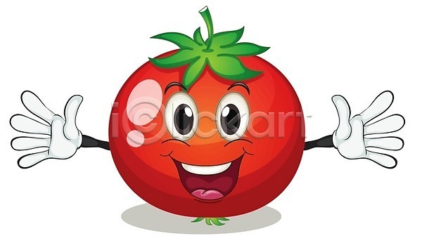 행복 사람없음 EPS 일러스트 해외이미지 미소(표정) 빨간색 음식캐릭터 인사 클립아트 토마토 해외202004 환영
