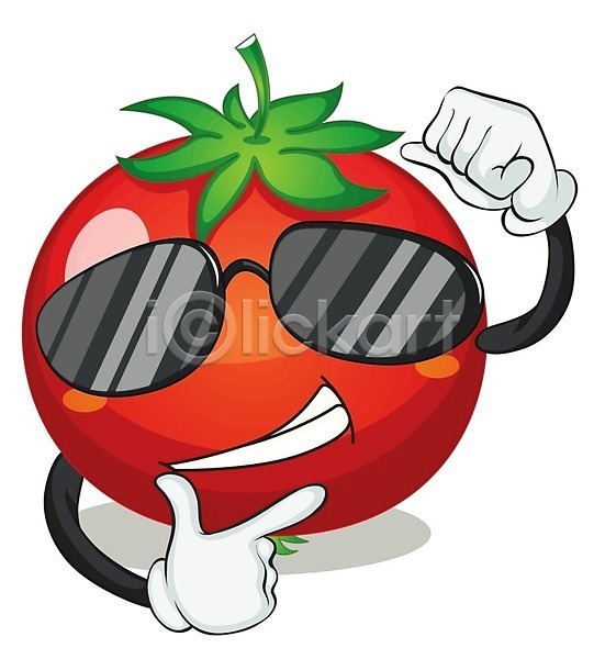 사람없음 EPS 일러스트 해외이미지 빨간색 선글라스 음식캐릭터 클립아트 토마토 해외202004
