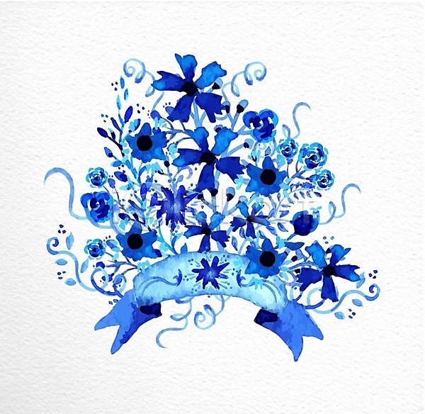 사람없음 EPS 일러스트 해외이미지 꽃 무료이미지 수채화(물감) 파란색 해외202004