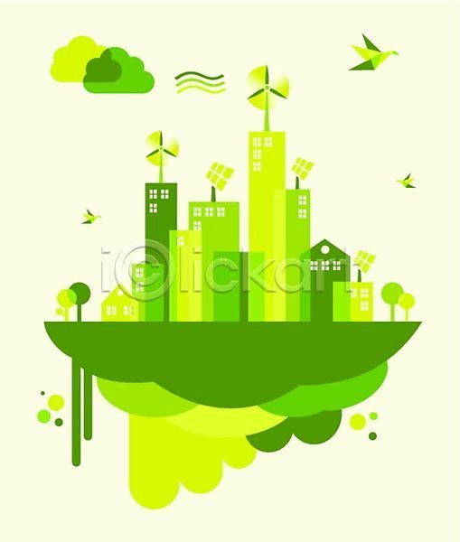 사람없음 EPS 일러스트 해외이미지 그린시티 그린에너지 나무 무료이미지 에코 연두색 자연보호 집열판 풍력에너지 해외202004 환경