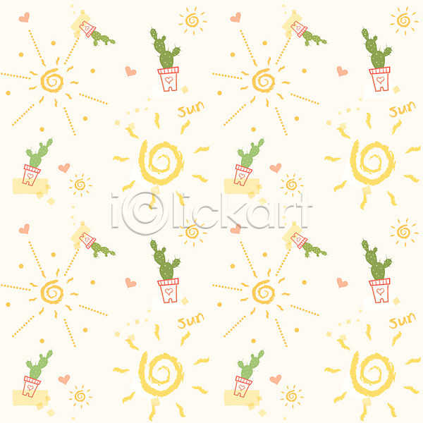 사람없음 EPS 일러스트 계절 더위 무늬 문양 백그라운드 빛 선인장 식물 여름(계절) 태양 패턴 팬시패턴 하트 해 화분