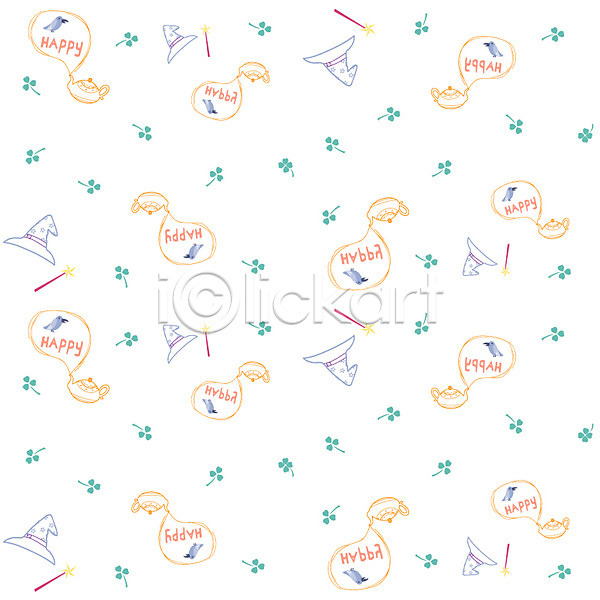 행복 행운 사람없음 EPS 일러스트 마법사모자 무늬 문양 백그라운드 오브젝트 요술램프 조류 클로버 패턴 팬시패턴