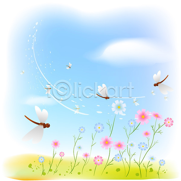 사람없음 EPS 일러스트 가을(계절) 가을배경 계절 곤충 구름(자연) 꽃 바람 백그라운드 사계절 식물 야외 자연 잠자리 절기 주간 처서 코스모스(꽃) 풍경(경치) 하늘