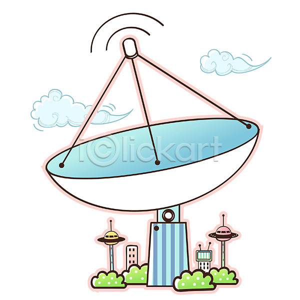 상상 사람없음 EPS 아이콘 큐티아이콘 건축 과학 구름(자연) 미래도시 송수신 수신 시설물 안테나 위성안테나 위성장비 정보기술 정보통신 첨단시설 텔레비전 통신 하이테크 현대건축