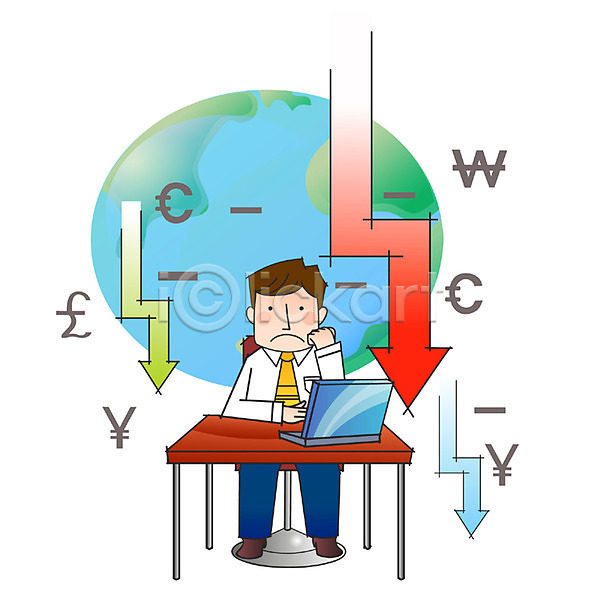 고민 슬픔 좌절 하락 20대 남자 남자만 남자한명만 사람 성인 성인남자만 성인남자한명만 성인만 성인한명만 청년남자만 청년남자한명만 청년만 한명 EPS 일러스트 경제 금융 부정적 비즈니스 비즈니스라이프 비즈니스맨 생각 손실 실패(좌절) 암울 업무 작업실 적자 전신 지구 직장인 책상 탁자 피해 화폐기호