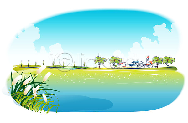 사람없음 EPS 일러스트 강 건물 건축물 계절 구름(자연) 나무 마을 백그라운드 사계절 야외 여름(계절) 자연 주간 주택 풀(식물) 풍경(경치) 하늘 해변 해외풍경